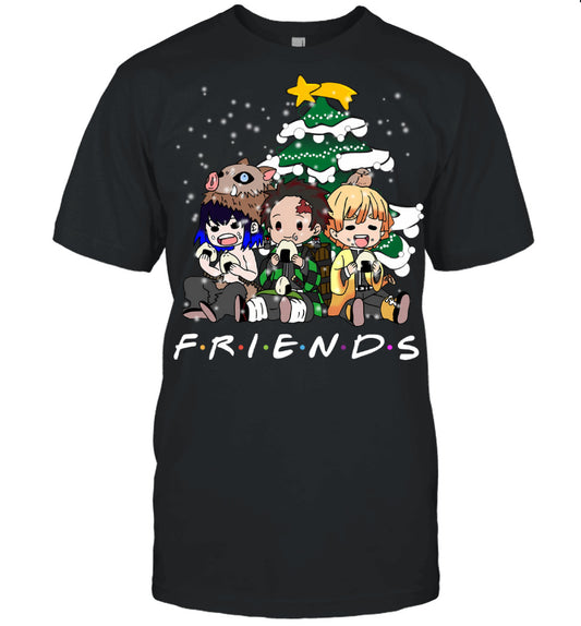 Demon Slayer Friends Christmas T-Shirt – Tanjiro, Zenitsu & Inosuke Holiday Tee