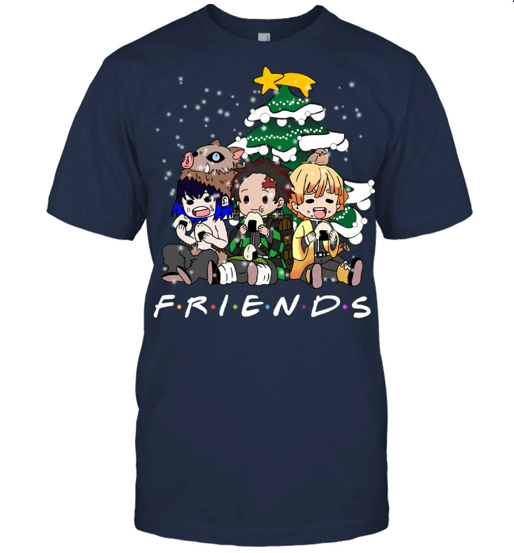 Demon Slayer Friends Christmas T-Shirt – Tanjiro, Zenitsu & Inosuke Holiday Tee