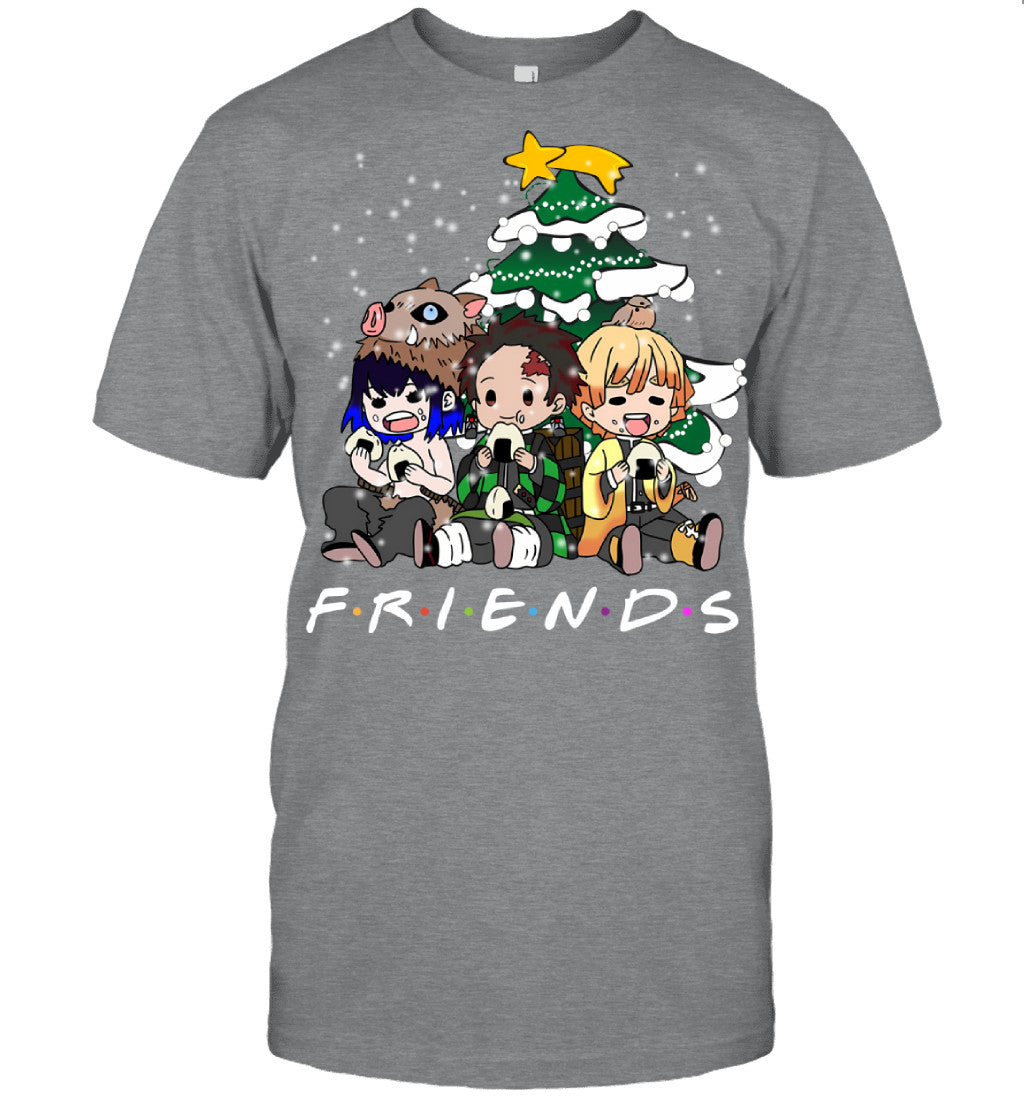 Demon Slayer Friends Christmas T-Shirt – Tanjiro, Zenitsu & Inosuke Holiday Tee