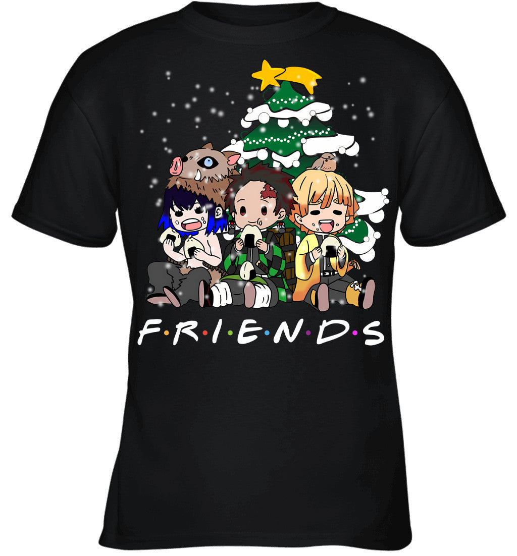 Demon Slayer Friends Christmas T-Shirt – Tanjiro, Zenitsu & Inosuke Holiday Tee