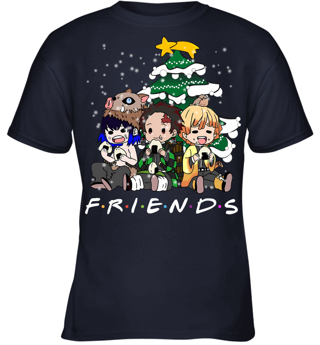 Demon Slayer Friends Christmas T-Shirt – Tanjiro, Zenitsu & Inosuke Holiday Tee