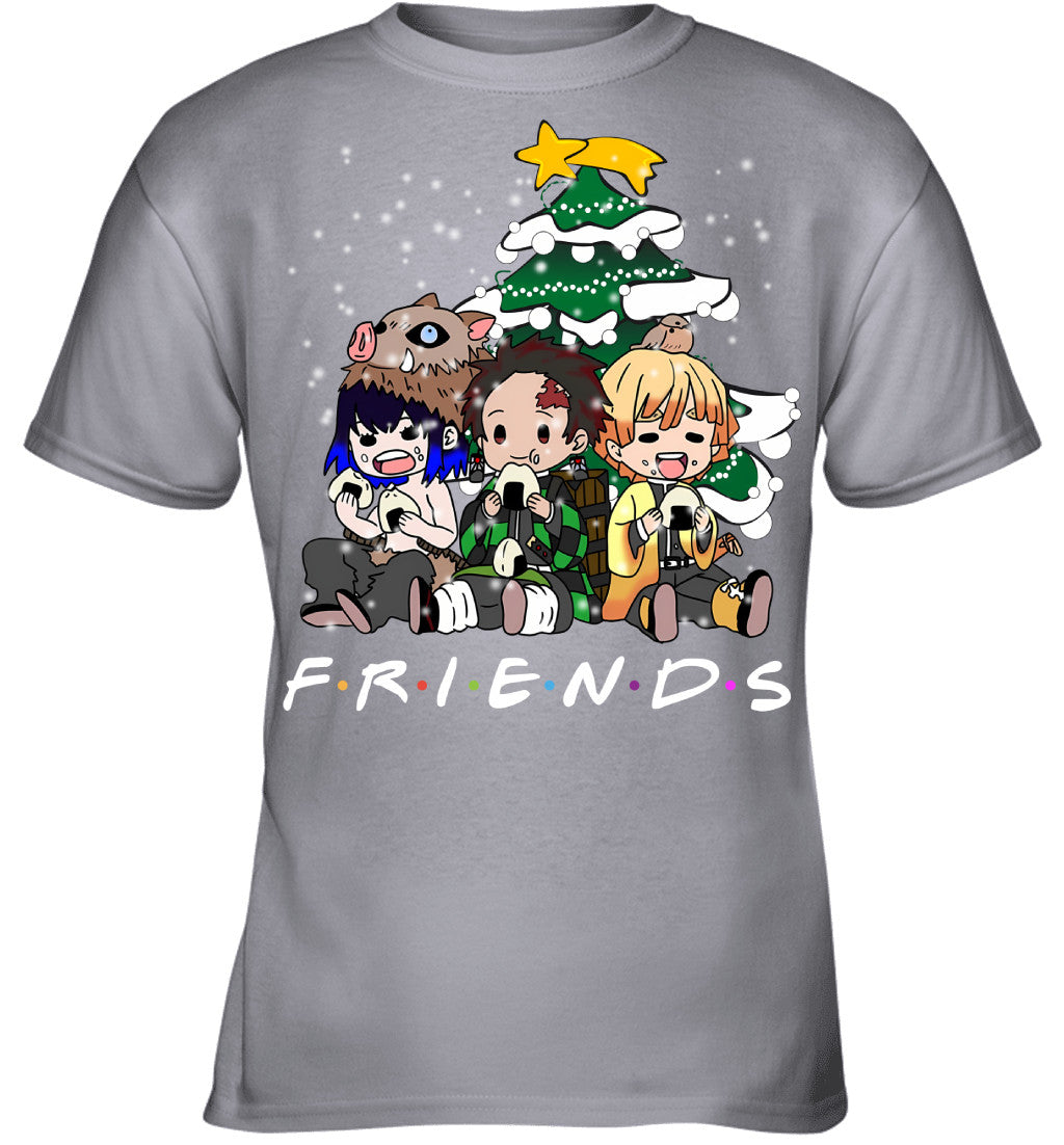 Demon Slayer Friends Christmas T-Shirt – Tanjiro, Zenitsu & Inosuke Holiday Tee