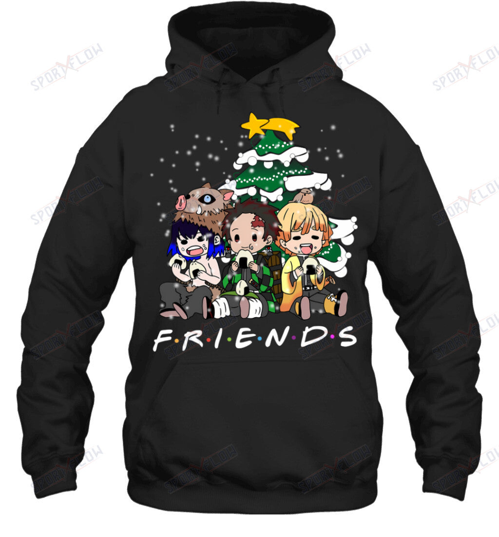 Demon Slayer Friends Christmas T-Shirt – Tanjiro, Zenitsu & Inosuke Holiday Tee