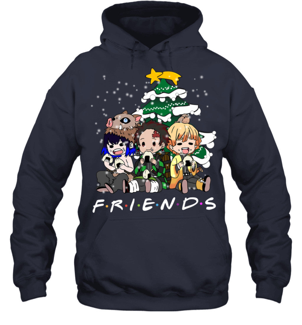 Demon Slayer Friends Christmas T-Shirt – Tanjiro, Zenitsu & Inosuke Holiday Tee