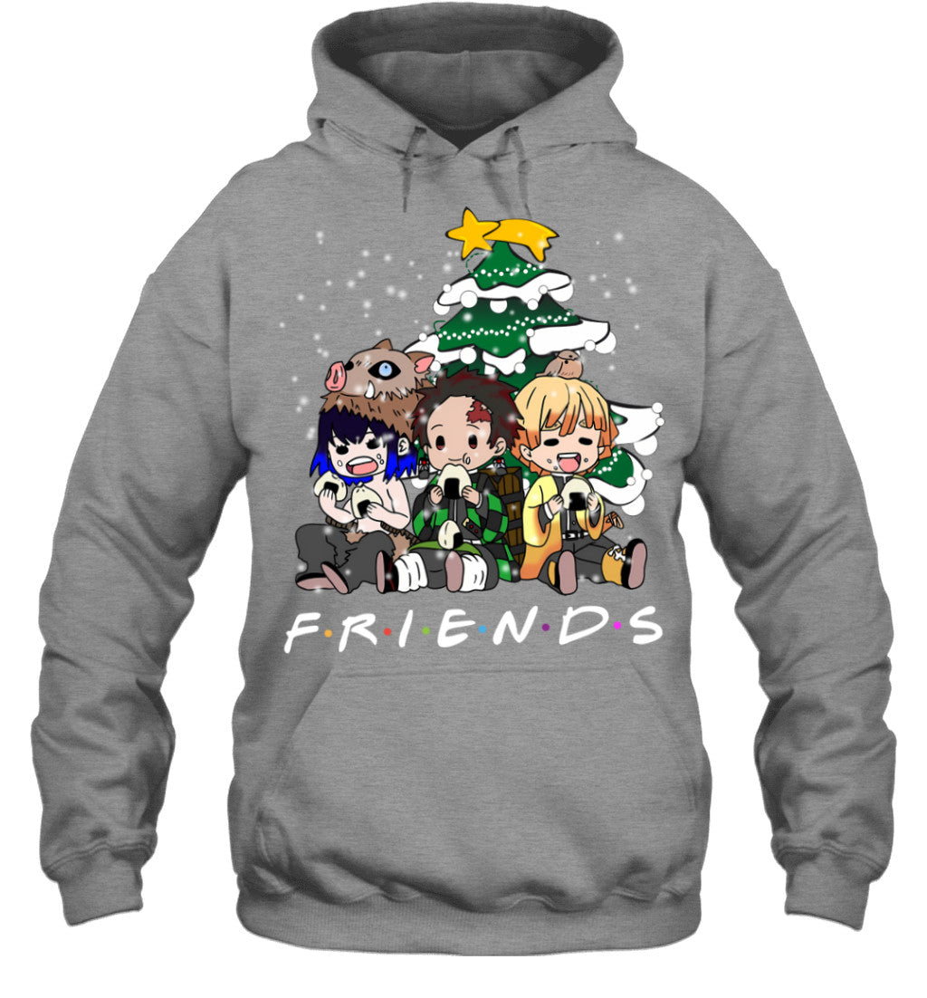 Demon Slayer Friends Christmas T-Shirt – Tanjiro, Zenitsu & Inosuke Holiday Tee