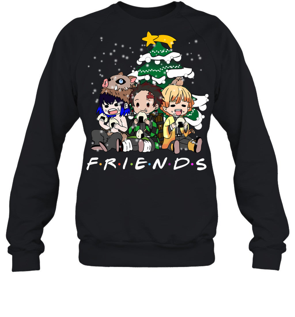 Demon Slayer Friends Christmas T-Shirt – Tanjiro, Zenitsu & Inosuke Holiday Tee