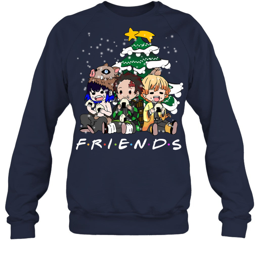 Demon Slayer Friends Christmas T-Shirt – Tanjiro, Zenitsu & Inosuke Holiday Tee