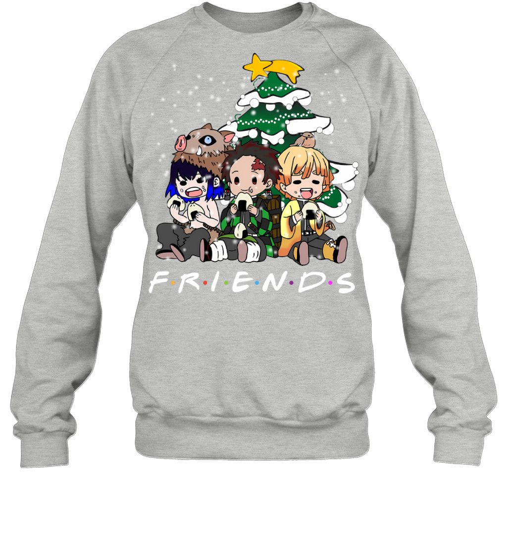 Demon Slayer Friends Christmas T-Shirt – Tanjiro, Zenitsu & Inosuke Holiday Tee