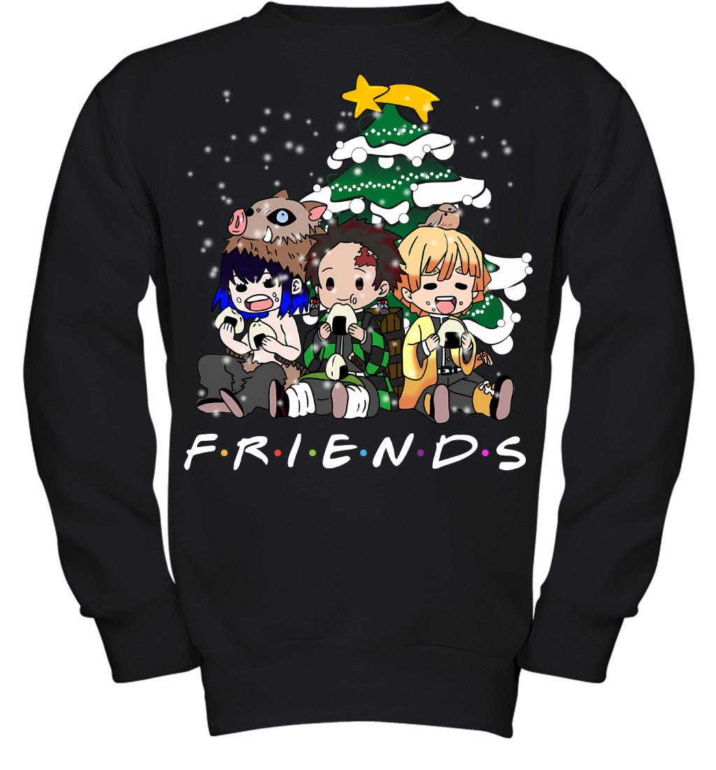 Demon Slayer Friends Christmas T-Shirt – Tanjiro, Zenitsu & Inosuke Holiday Tee