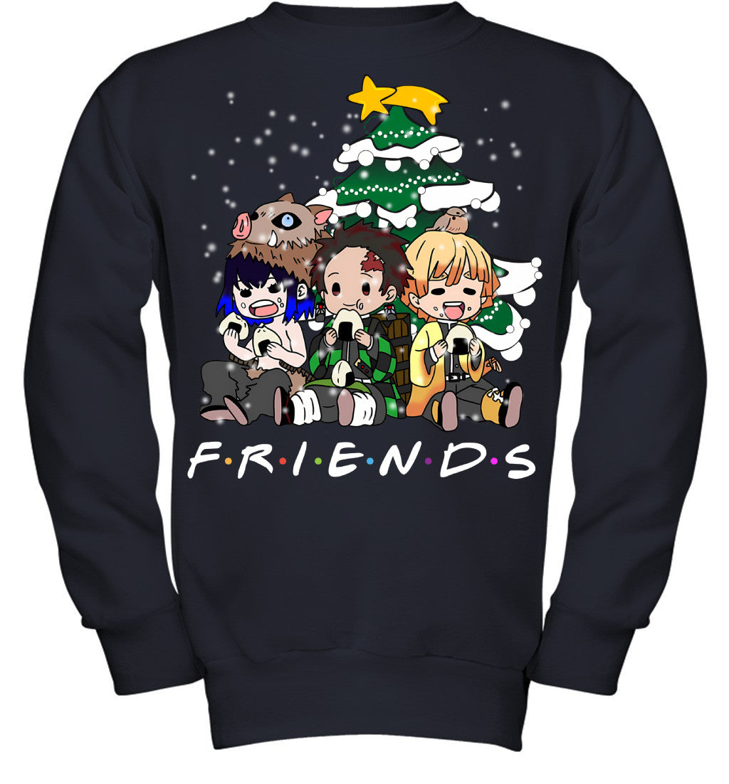 Demon Slayer Friends Christmas T-Shirt – Tanjiro, Zenitsu & Inosuke Holiday Tee