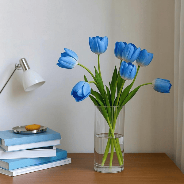 12PCS Light Blue Artificial Tulip Flowers