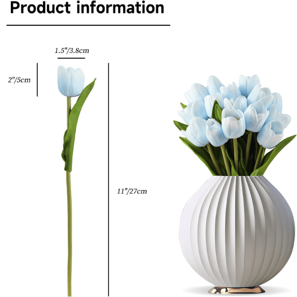 12PCS Light Blue Artificial Tulip Flowers