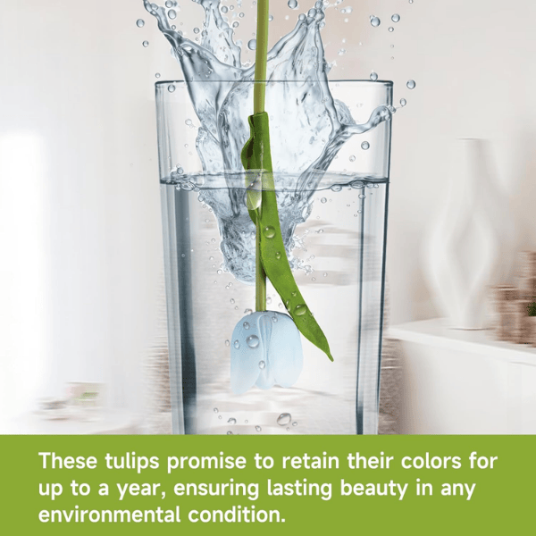 12PCS Light Blue Artificial Tulip Flowers