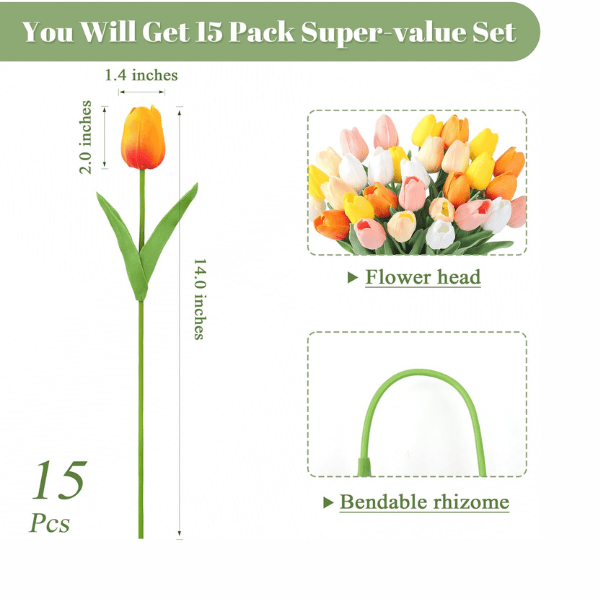 15PCS Artificial Silk Tulip Flowers