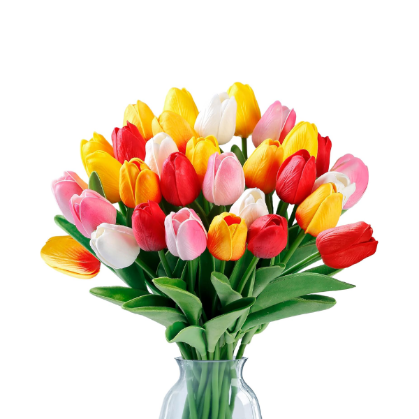 15PCS Artificial Tulips Multi-Color – Real Touch PU Fake Flowers
