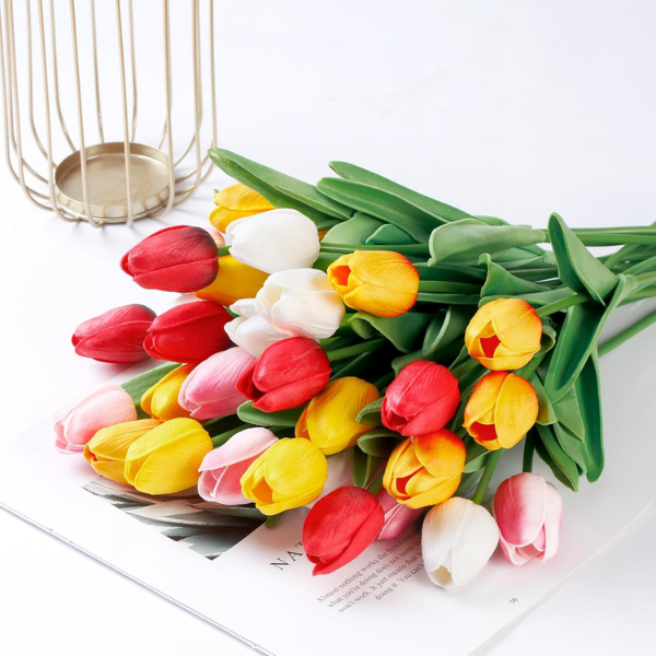 15PCS Artificial Tulips Multi-Color – Real Touch PU Fake Flowers