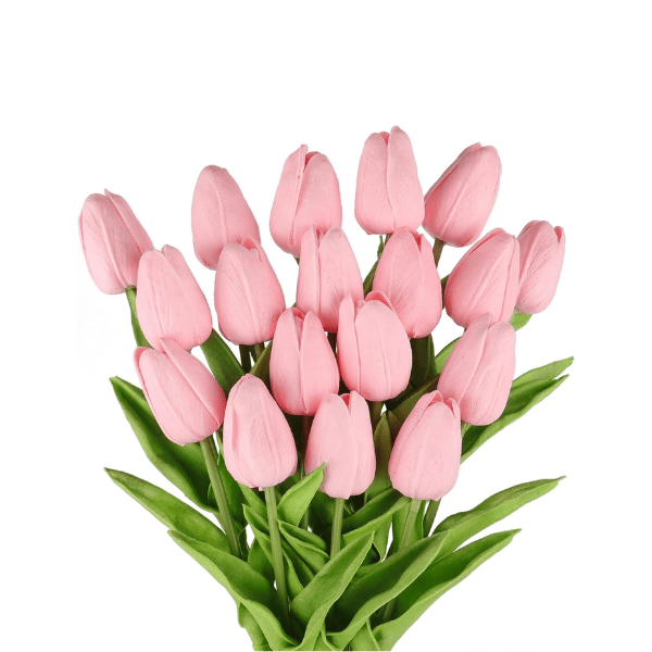 Pink Tulips Artificial Flowers 18Pcs Faux Tulip Real Touch PU Bouquet