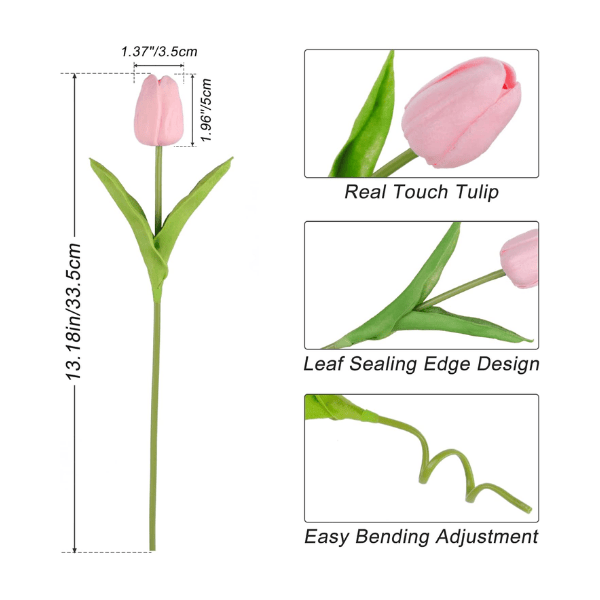 Pink Tulips Artificial Flowers 18Pcs Faux Tulip Real Touch PU Bouquet