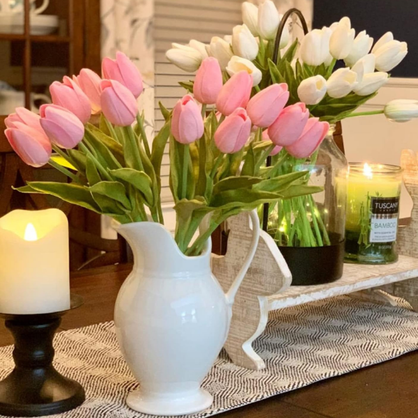 Pink Tulips Artificial Flowers 18Pcs Faux Tulip Real Touch PU Bouquet