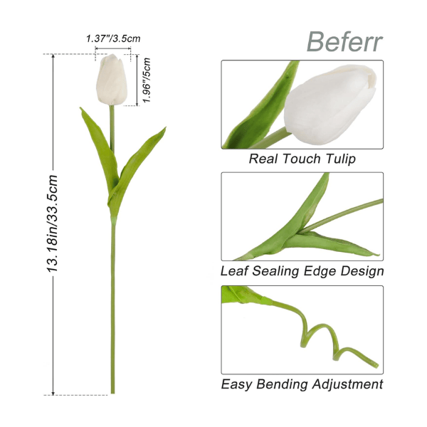 White Tulips Artificial Flowers 18Pcs Faux PU Real Touch Tulip Bouquet