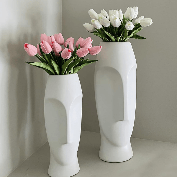 White Tulips Artificial Flowers 18Pcs Faux PU Real Touch Tulip Bouquet