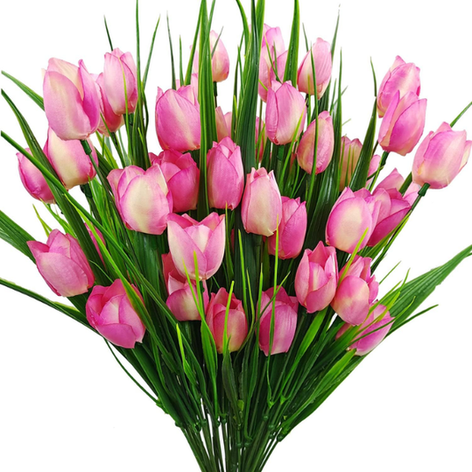 8 Bundles Outdoor Artificial Tulips Light Pink