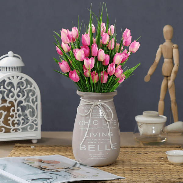 8 Bundles Outdoor Artificial Tulips Light Pink