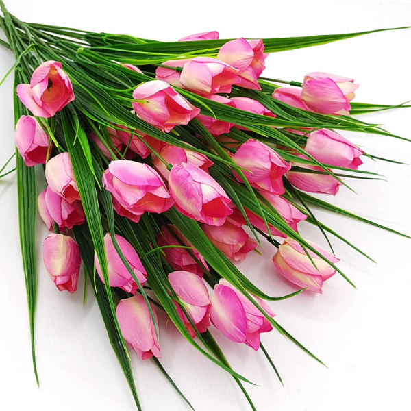 8 Bundles Outdoor Artificial Tulips Light Pink