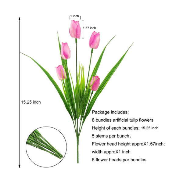 8 Bundles Outdoor Artificial Tulips Light Pink