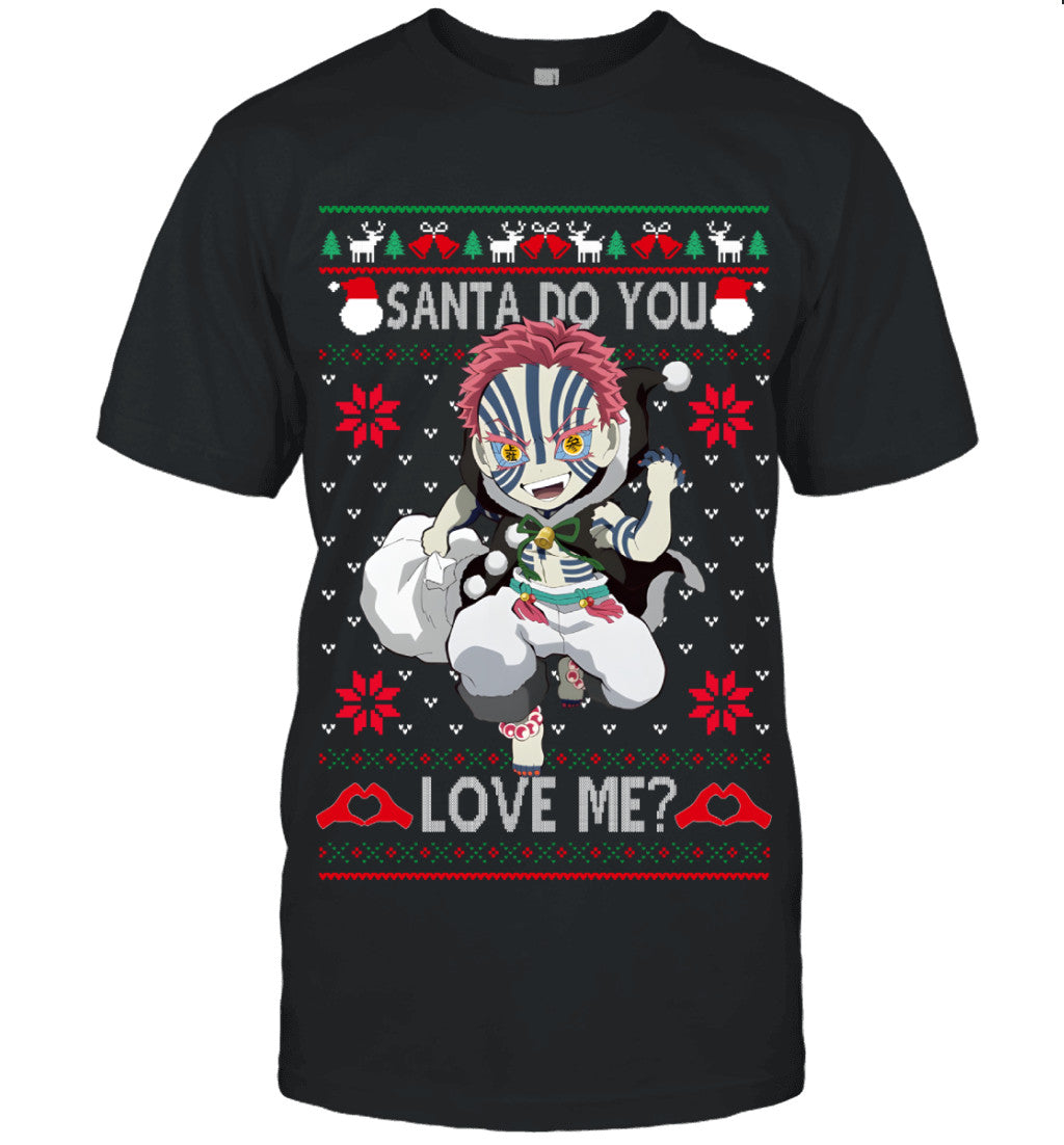 Akaza Demon Slayer Santa Do You Love Me Ugly Christmas T-Shirt