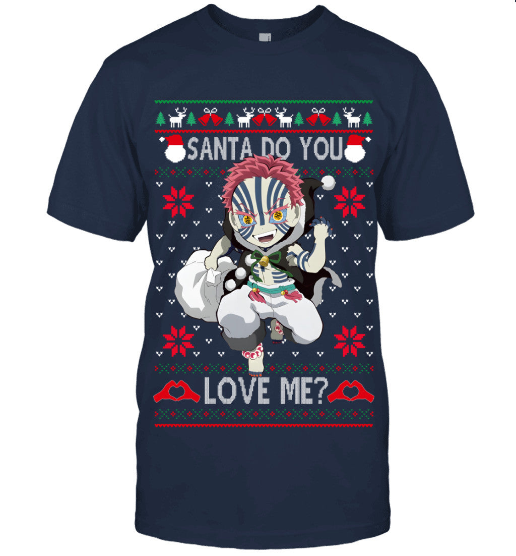 Akaza Demon Slayer Santa Do You Love Me Ugly Christmas T-Shirt