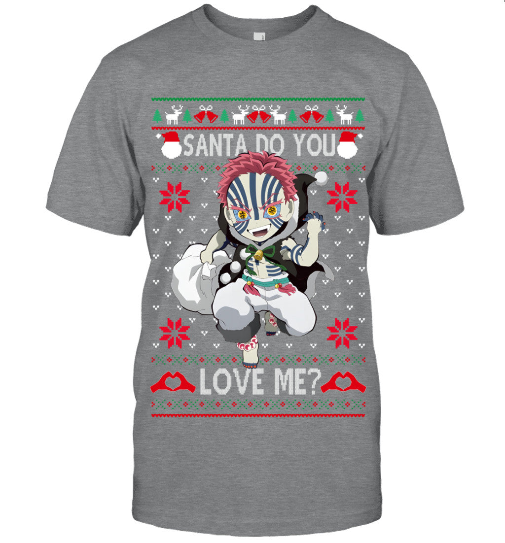Akaza Demon Slayer Santa Do You Love Me Ugly Christmas T-Shirt