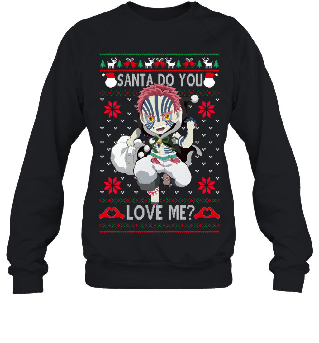 Akaza Demon Slayer Santa Do You Love Me Ugly Christmas T-Shirt