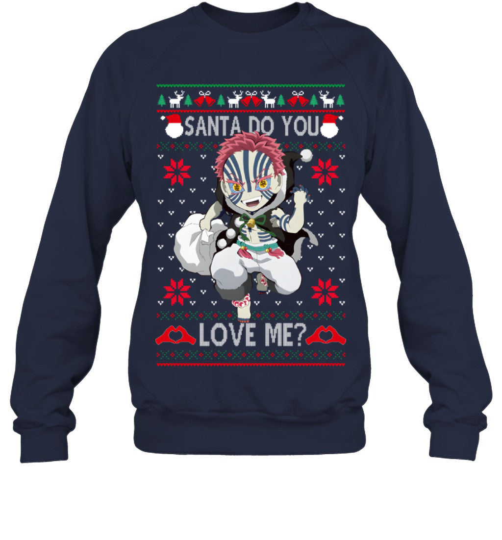 Akaza Demon Slayer Santa Do You Love Me Ugly Christmas T-Shirt