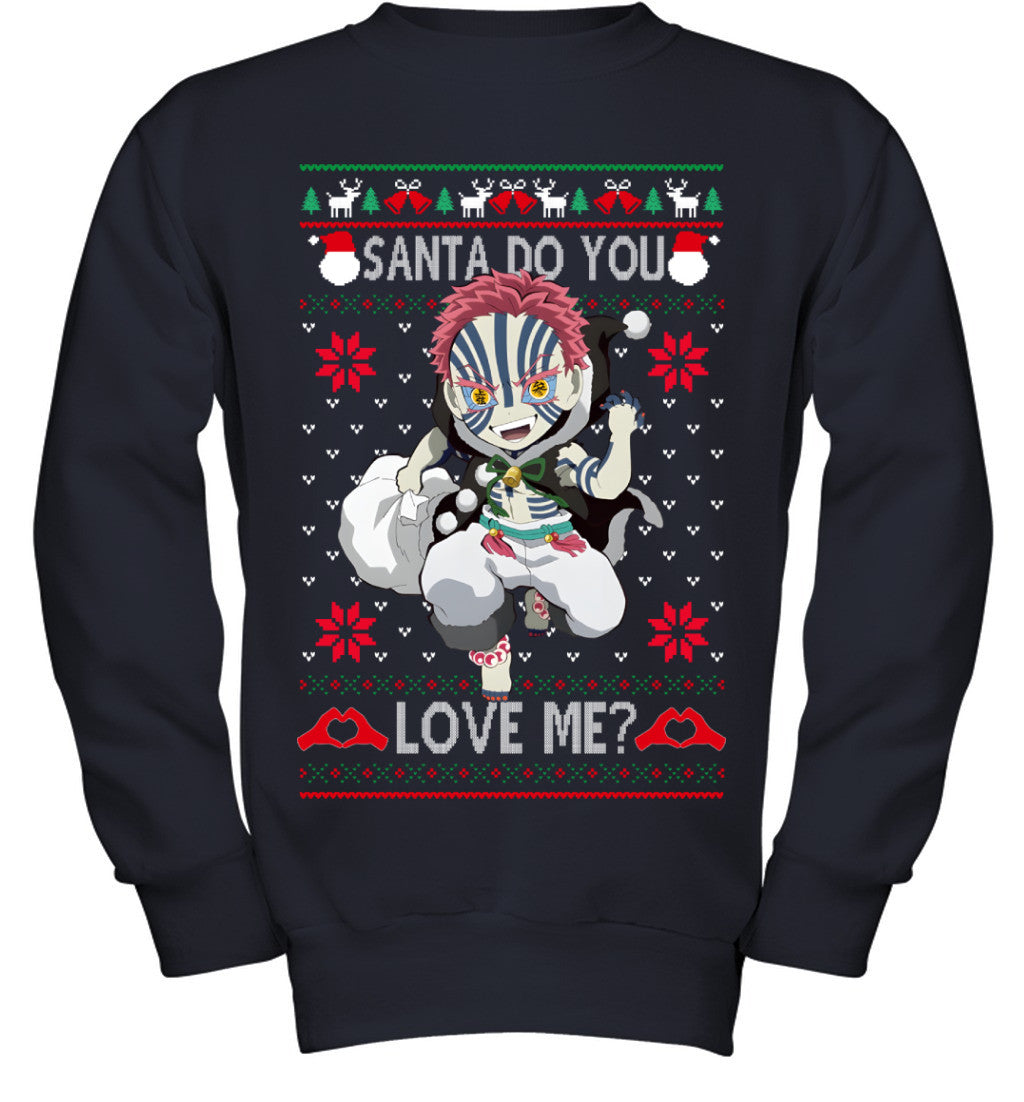 Akaza Demon Slayer Santa Do You Love Me Ugly Christmas T-Shirt