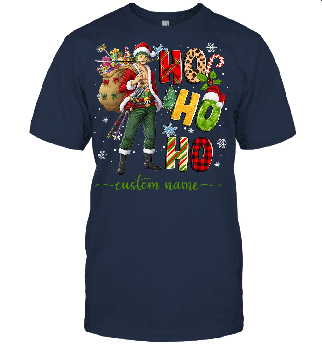Zoro Christmas Ho Ho Ho Custom Name Graphic T-shirt