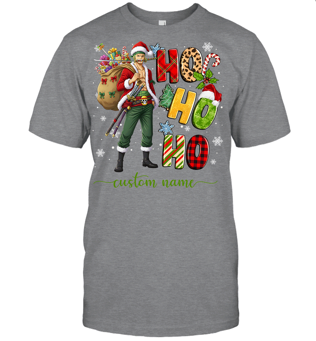 Zoro Christmas Ho Ho Ho Custom Name Graphic T-shirt