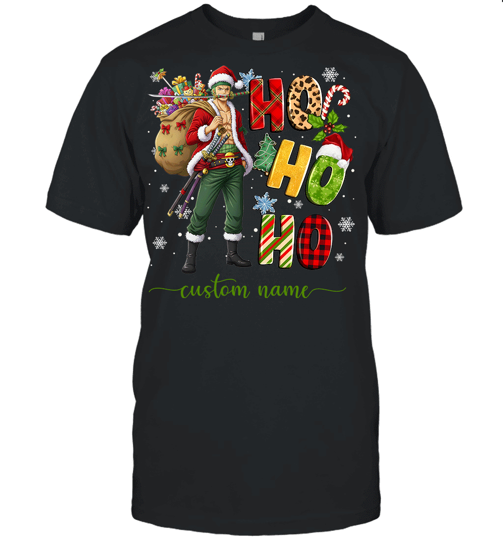 Zoro Christmas Ho Ho Ho Custom Name Graphic T-shirt