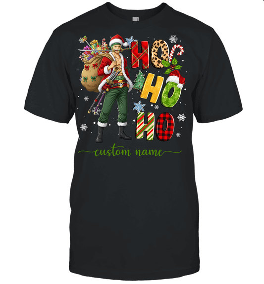 Zoro Christmas Ho Ho Ho Custom Name Graphic T-shirt