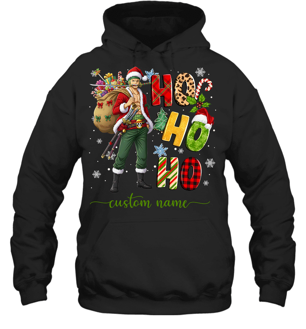 Zoro Christmas Ho Ho Ho Custom Name Graphic T-shirt