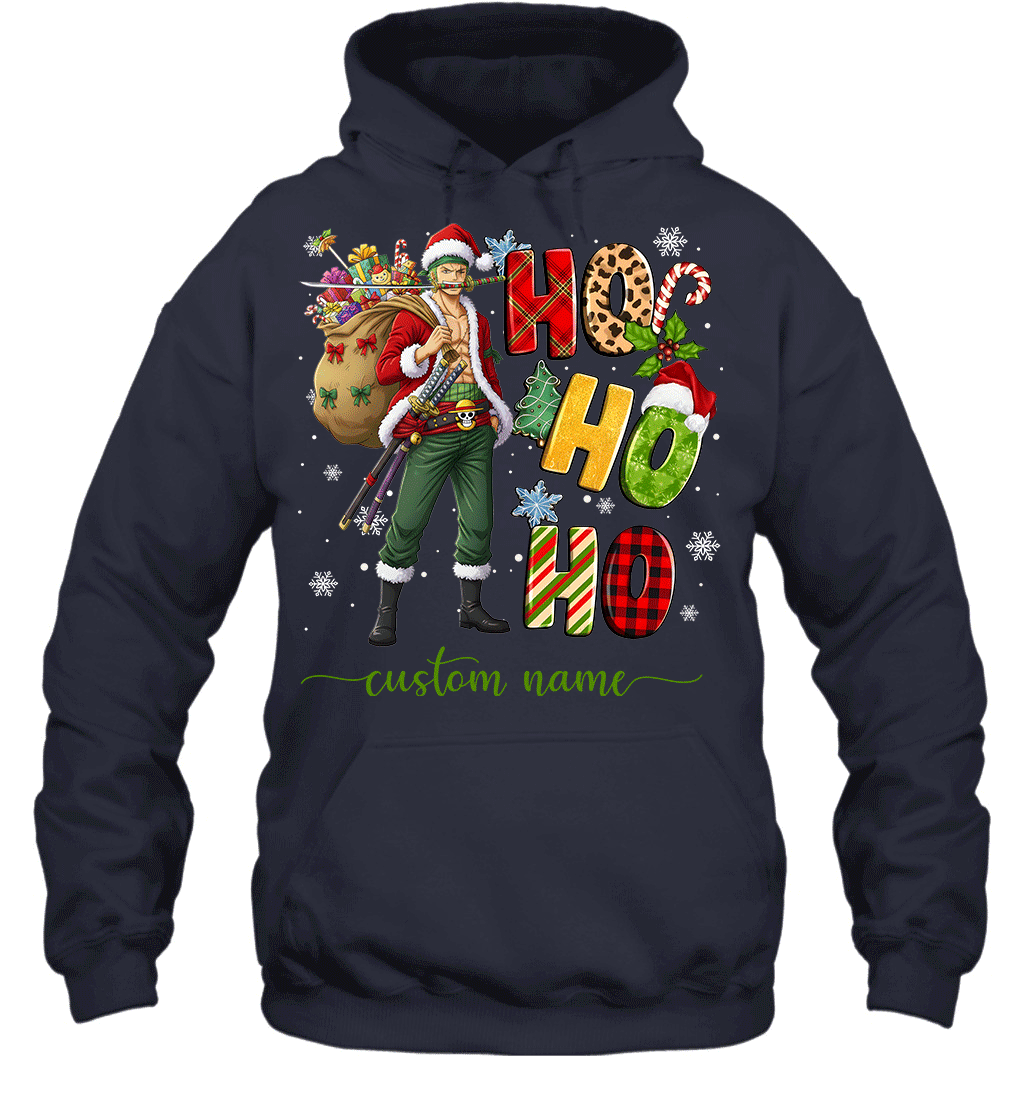 Zoro Christmas Ho Ho Ho Custom Name Graphic T-shirt