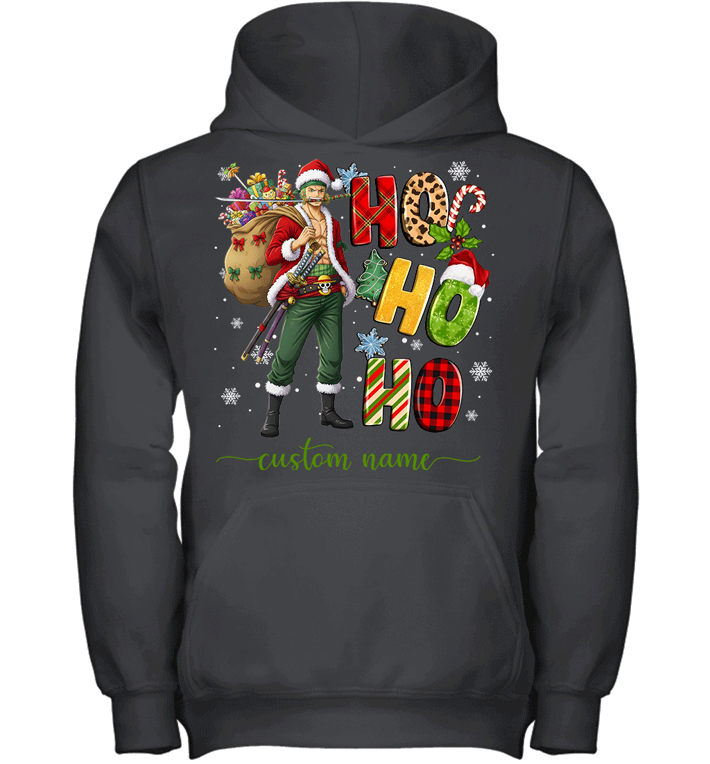Zoro Christmas Ho Ho Ho Custom Name Graphic T-shirt