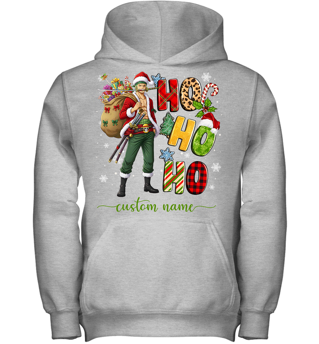 Zoro Christmas Ho Ho Ho Custom Name Graphic T-shirt