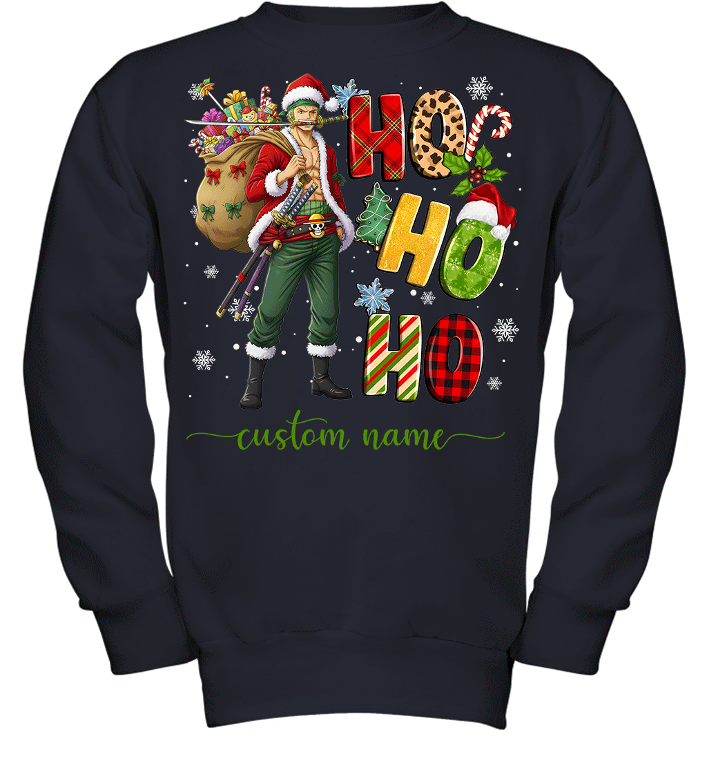 Zoro Christmas Ho Ho Ho Custom Name Graphic T-shirt