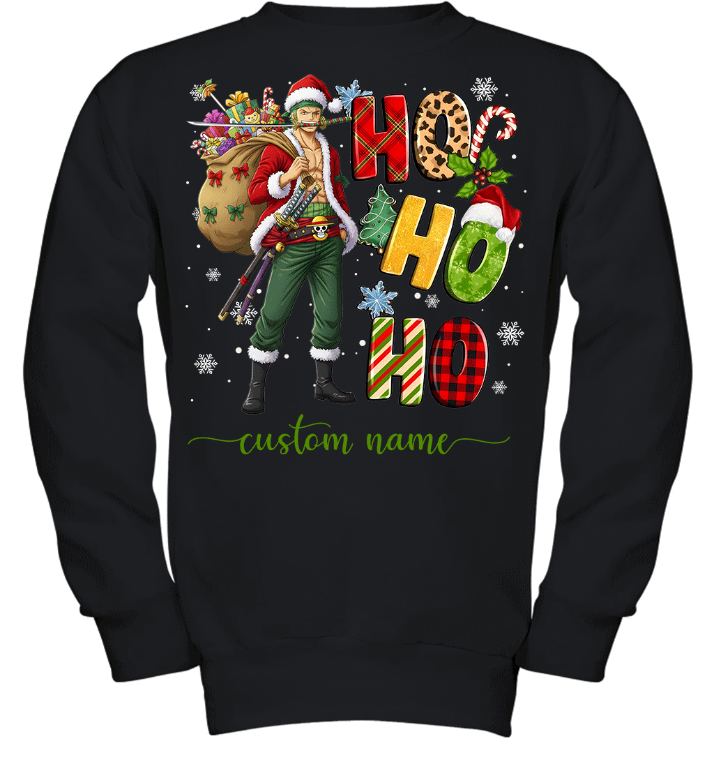 Zoro Christmas Ho Ho Ho Custom Name Graphic T-shirt