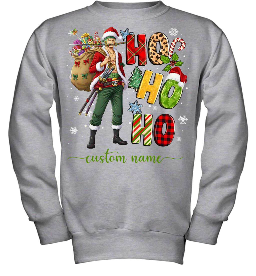 Zoro Christmas Ho Ho Ho Custom Name Graphic T-shirt