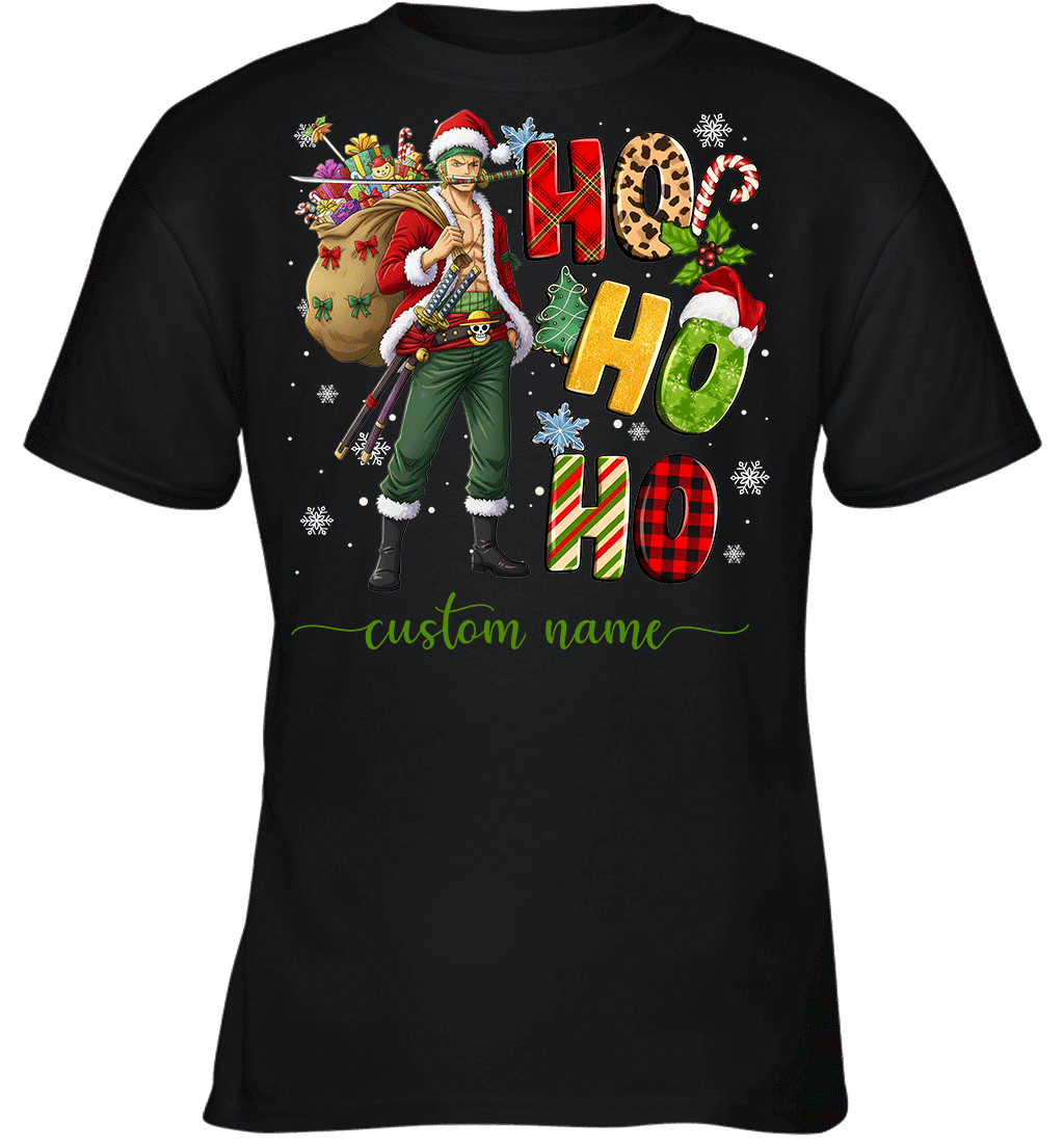 Zoro Christmas Ho Ho Ho Custom Name Graphic T-shirt