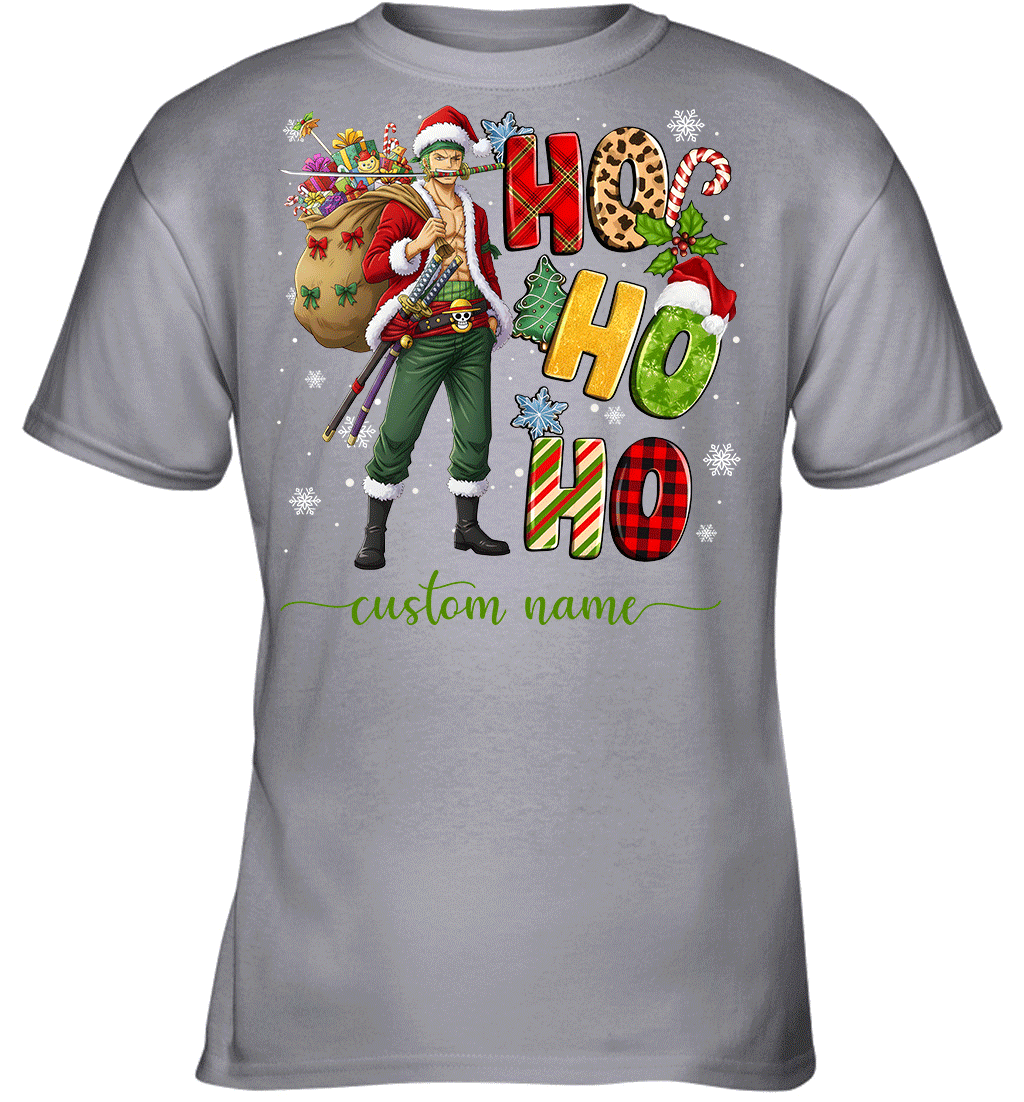 Zoro Christmas Ho Ho Ho Custom Name Graphic T-shirt