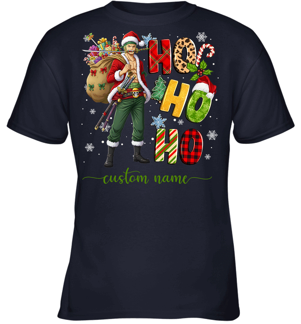 Zoro Christmas Ho Ho Ho Custom Name Graphic T-shirt