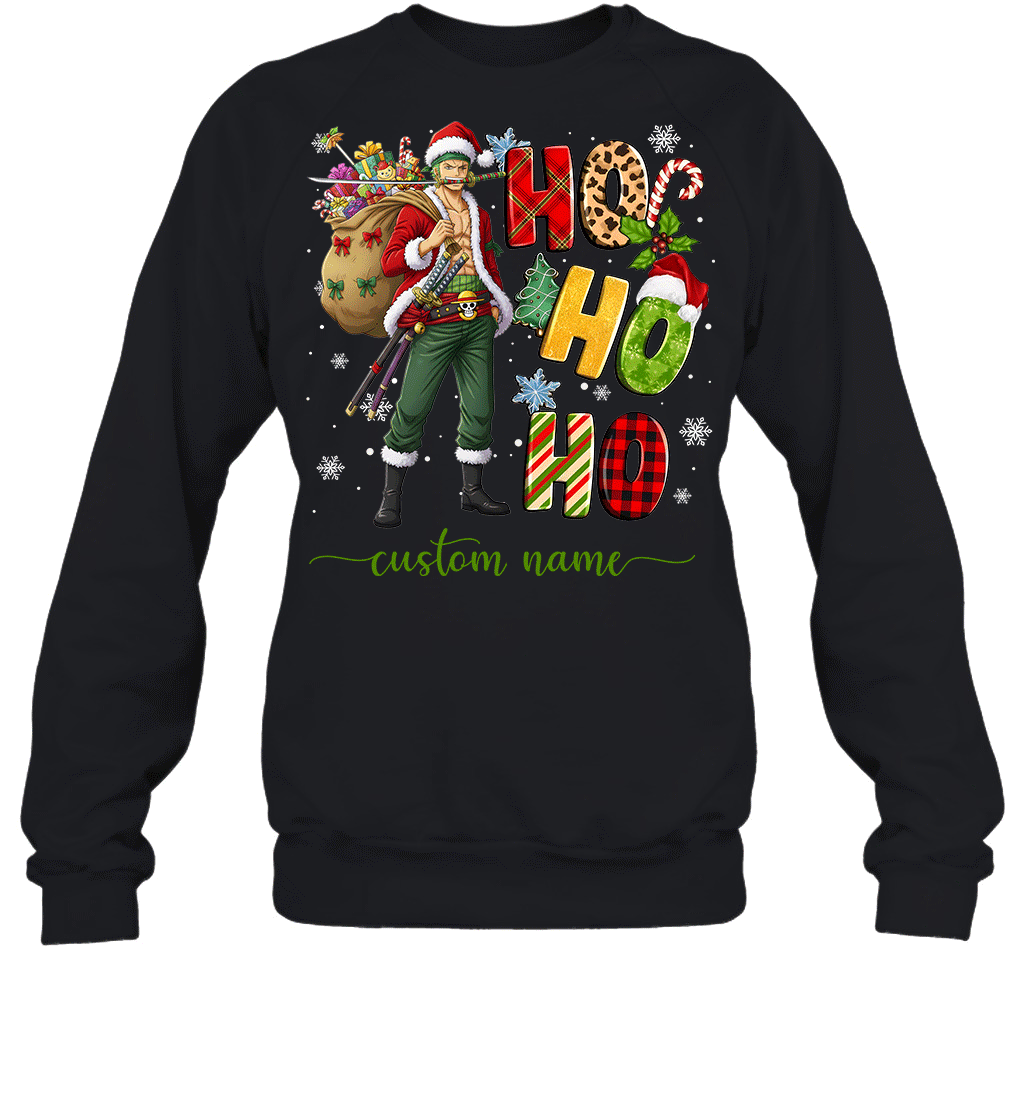 Zoro Christmas Ho Ho Ho Custom Name Graphic T-shirt